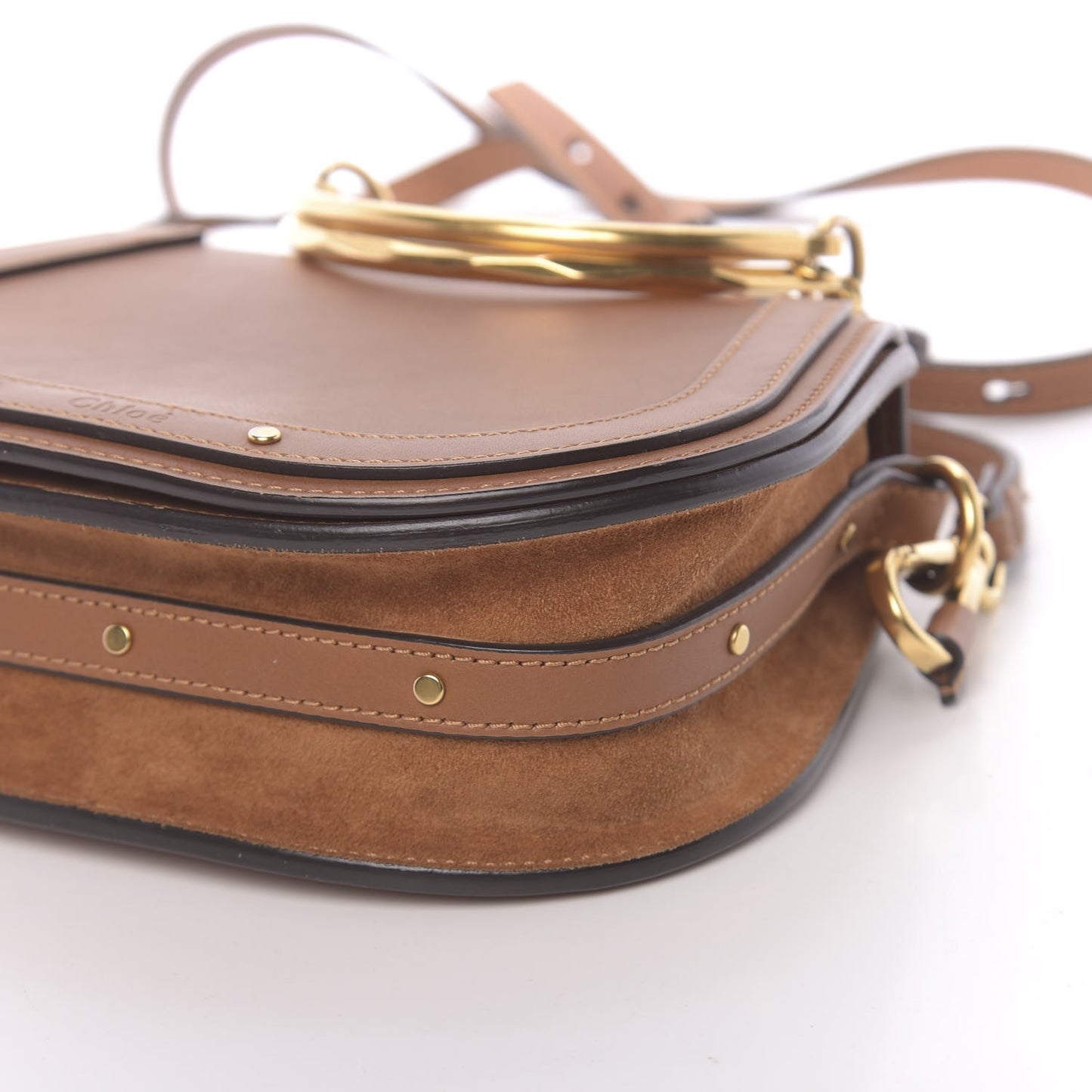 Calfskin Suede Small Nile Bracelet Bag Caramel