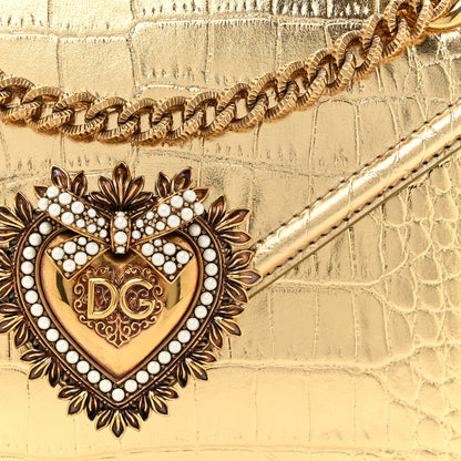 Dolce & Gabbana Metallic Calfskin Crocodile Embossed Mini Devotion Envelope Bag Gold 7 of 11