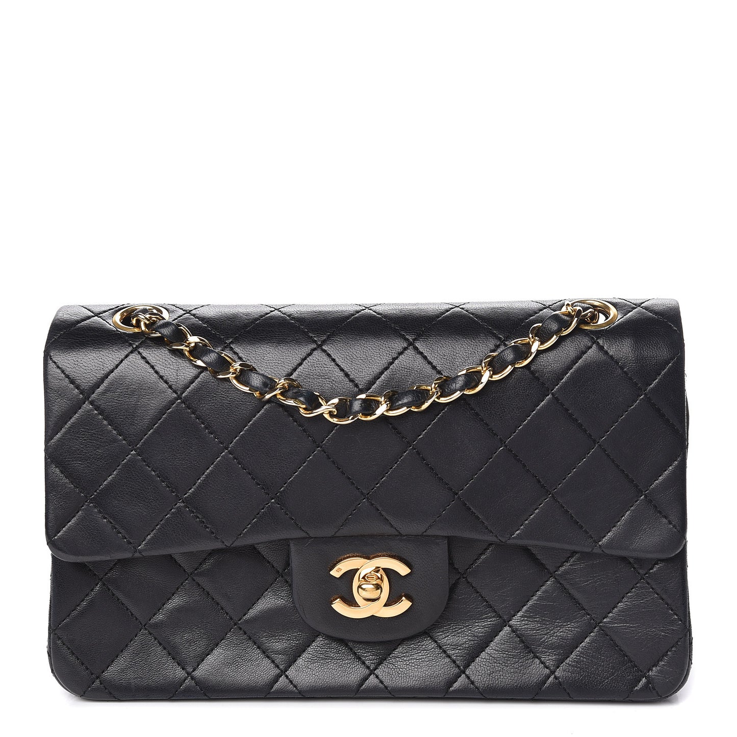 Lambskin Quilted Small Double Flap Black