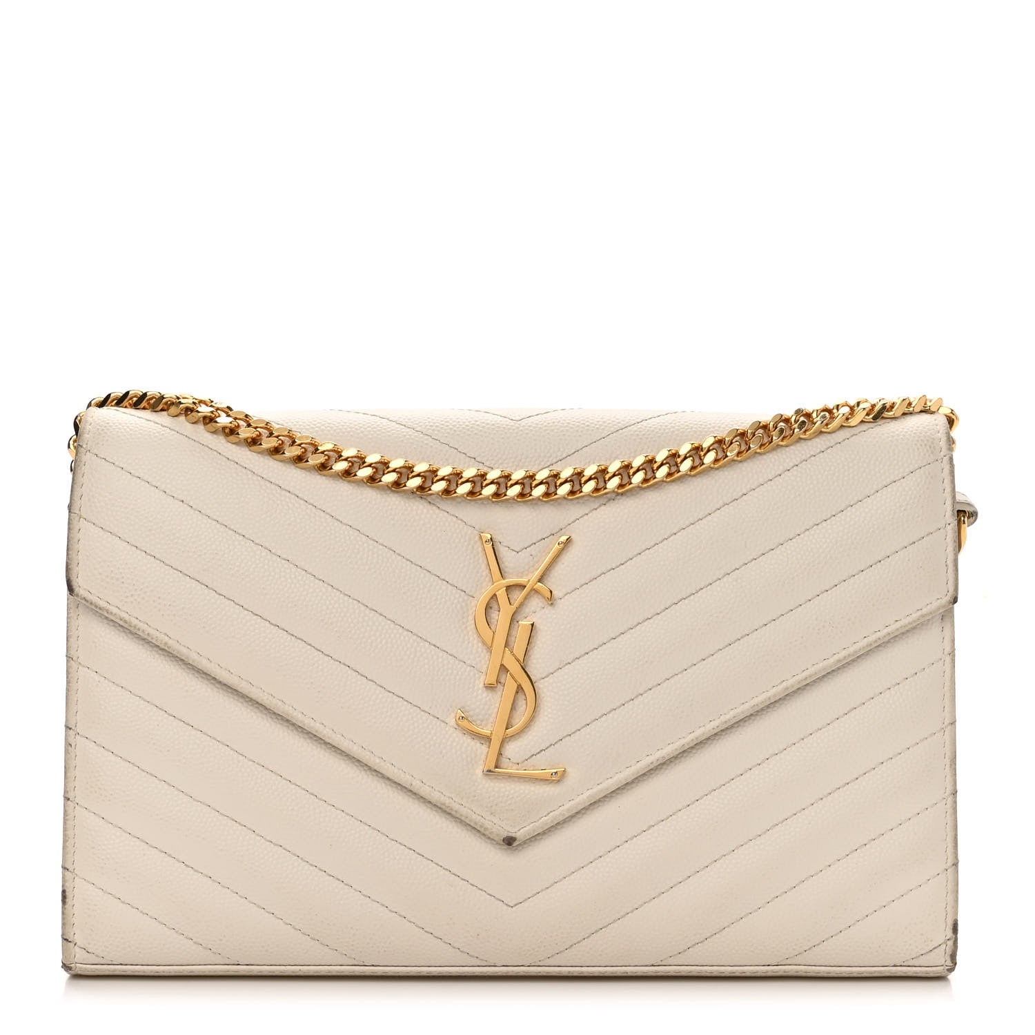 Saint Laurent Grain De Poudre Matelasse Chevron Monogram Chain Wallet White 1 of 18