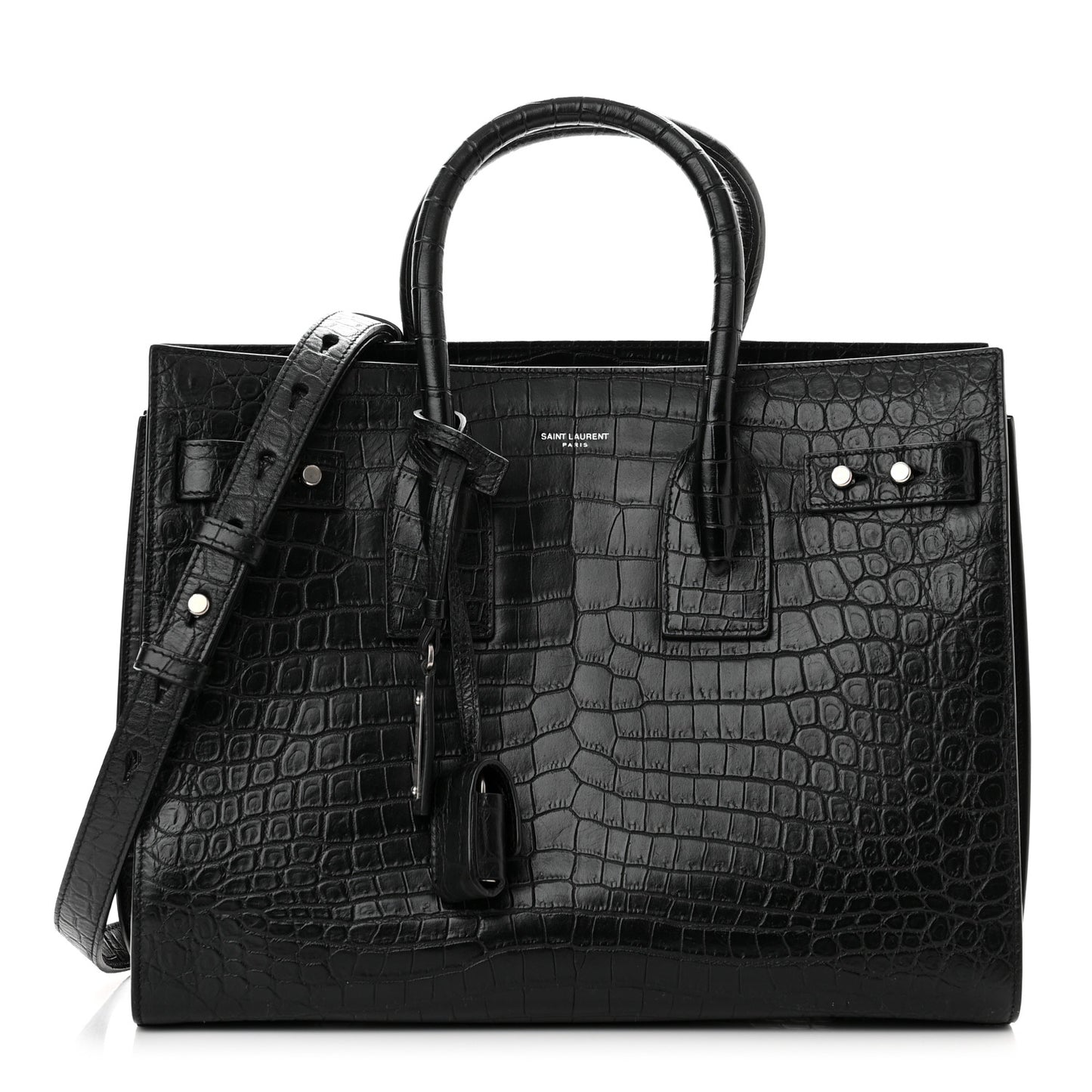 Calfskin Crocodile Embossed Small Sac de Jour Black