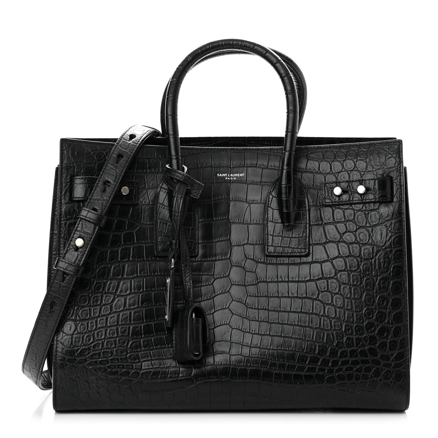 Saint Laurent Calfskin Crocodile Embossed Small Sac de Jour Black 1 of 9