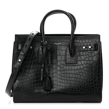 Saint Laurent Calfskin Crocodile Embossed Small Sac de Jour Black 1 of 9