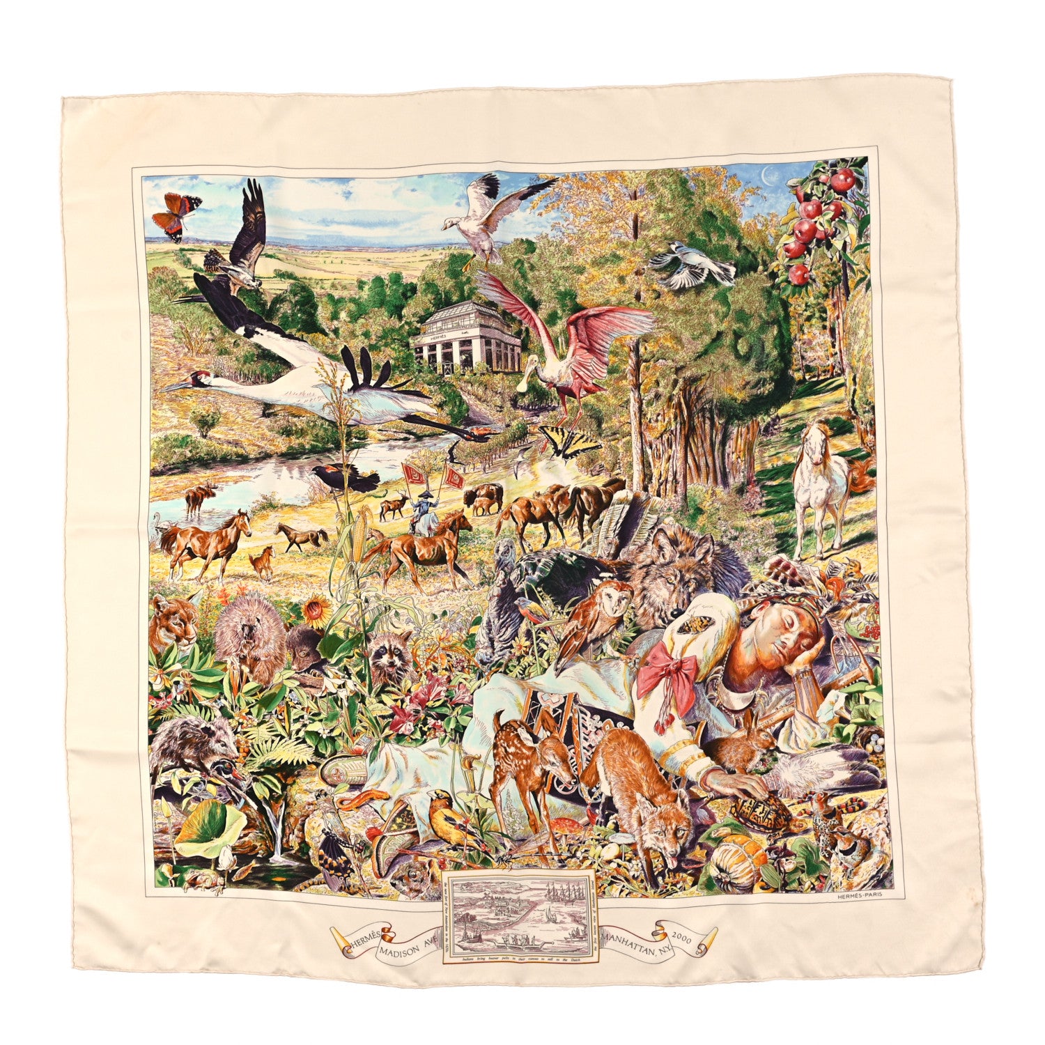 Hermes Silk Madison Avenue Scarf 90 Ivorie Multicolor 1 of 3