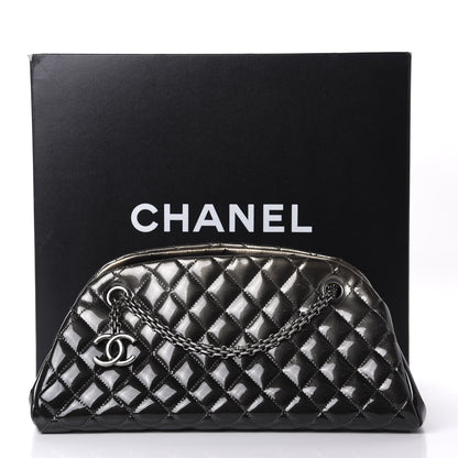 Chanel Metallic Patent Quilted Medium Just Mademoiselle Bowling Bag Silver Degrade 12 of 12
