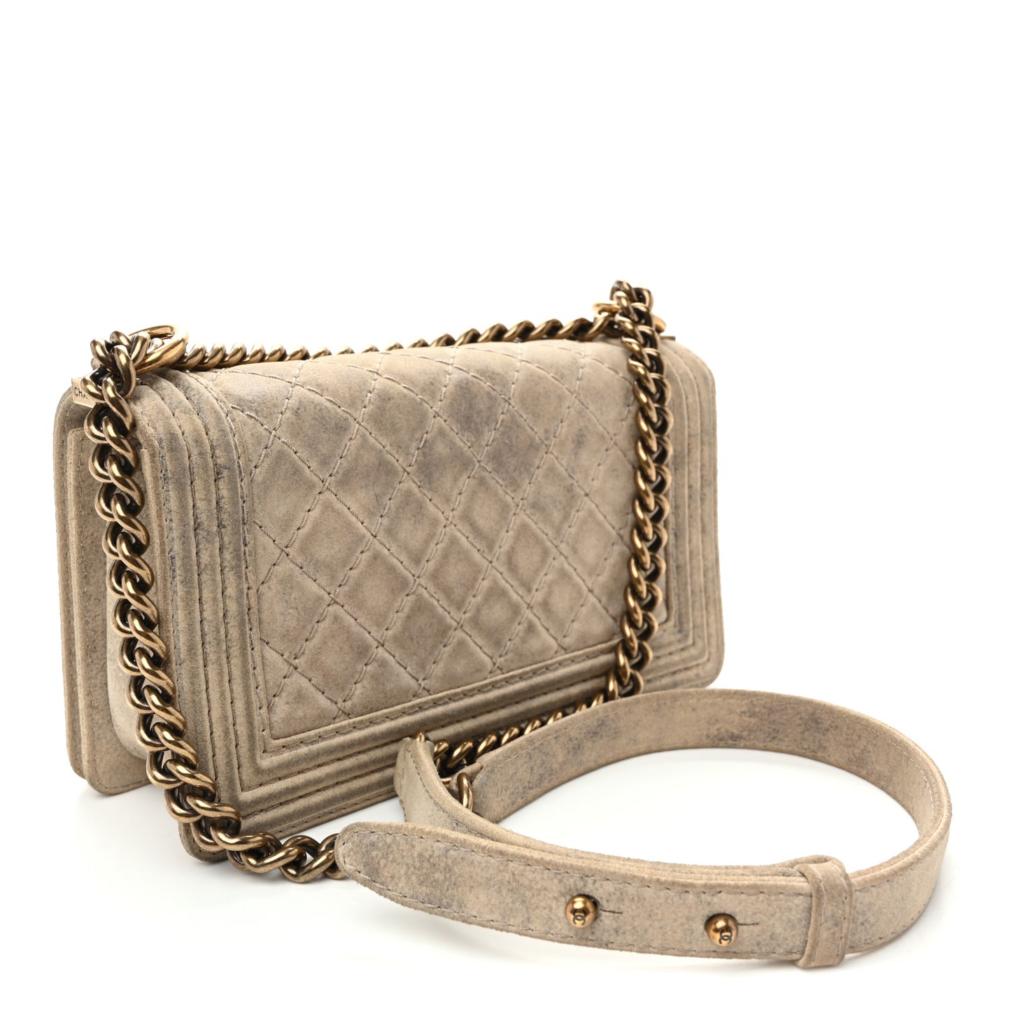 Iridescent Calfskin Quilted Medium Boy Flap Beige
