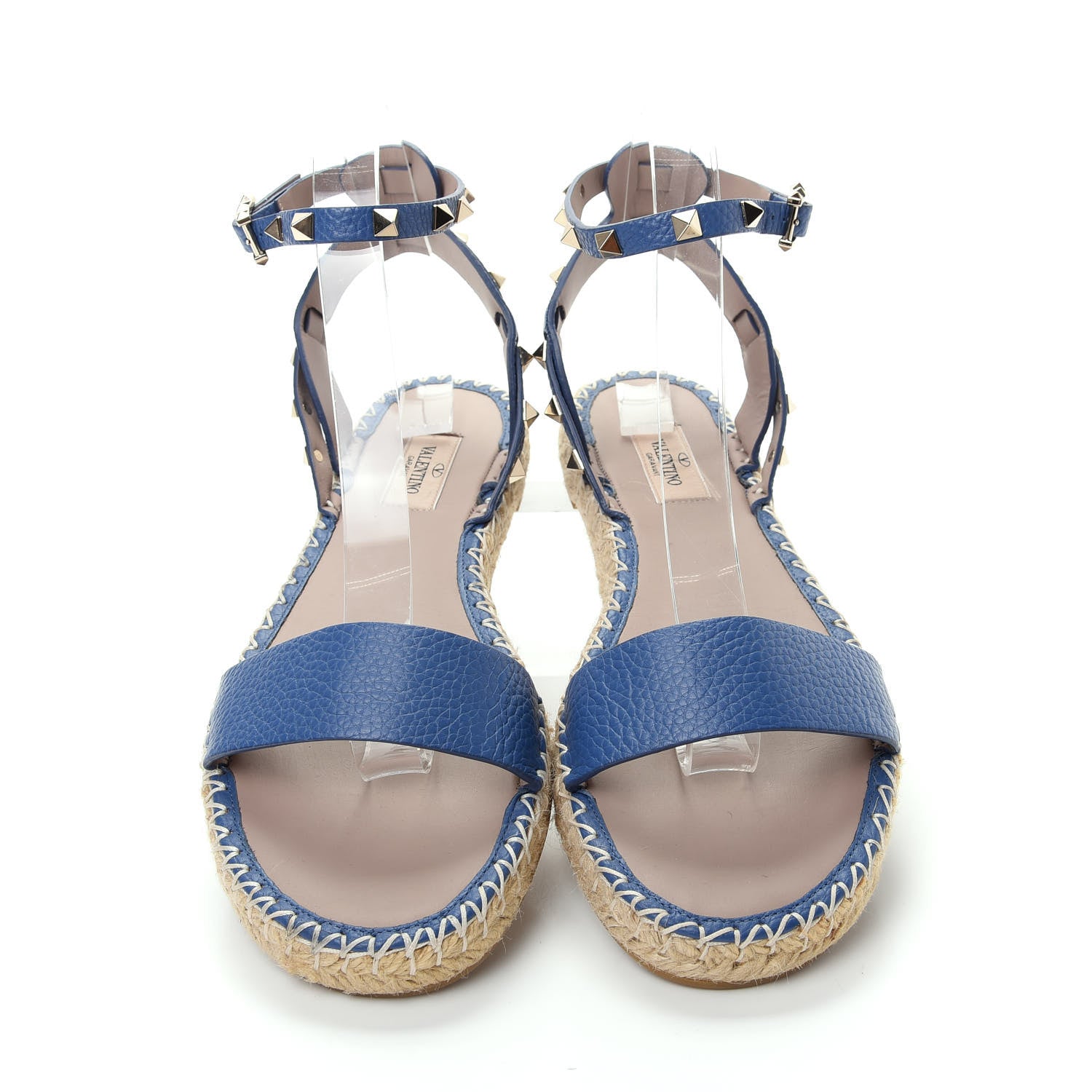 Valentino Garavani Grained Calfskin Rockstud Ankle Strap Espadrille Flat Sandals 40 Baltique 5 of 10