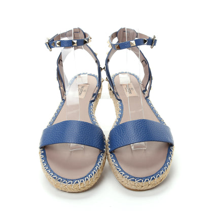 Valentino Garavani Grained Calfskin Rockstud Ankle Strap Espadrille Flat Sandals 40 Baltique 5 of 10