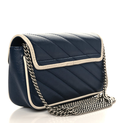 Gucci Vintage Effect Calfskin Matelasse Diagonal Super Mini Torchon GG Marmont Shoulder Bag Blue Agata Mystic White 3 of 13
