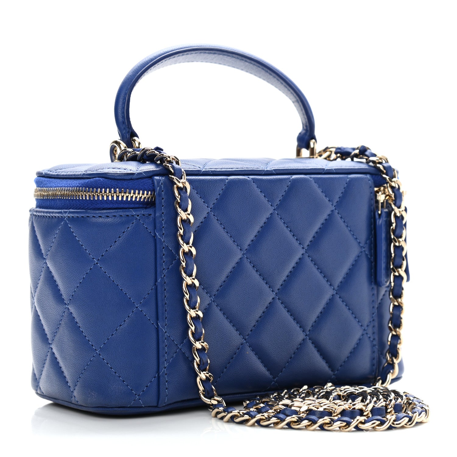 Chanel Lambskin Quilted Small Top Handle Vanity Case With Chain Blue 3 of 11