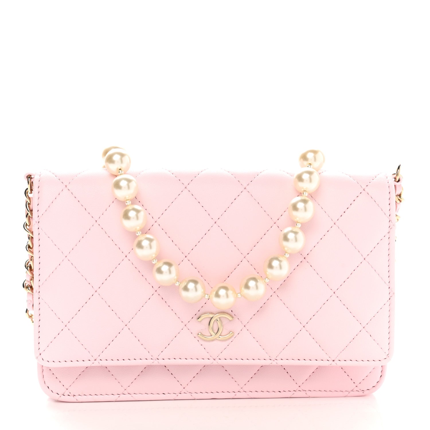 Chanel Lambskin Quilted Pearl Wallet On Chain WOC Pink 1 of 22