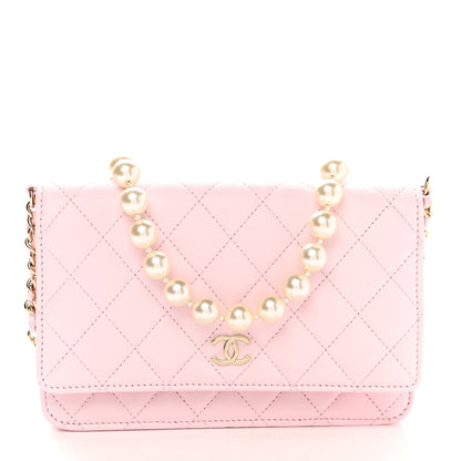 Chanel Lambskin Quilted Pearl Wallet On Chain WOC Pink 1 of 22