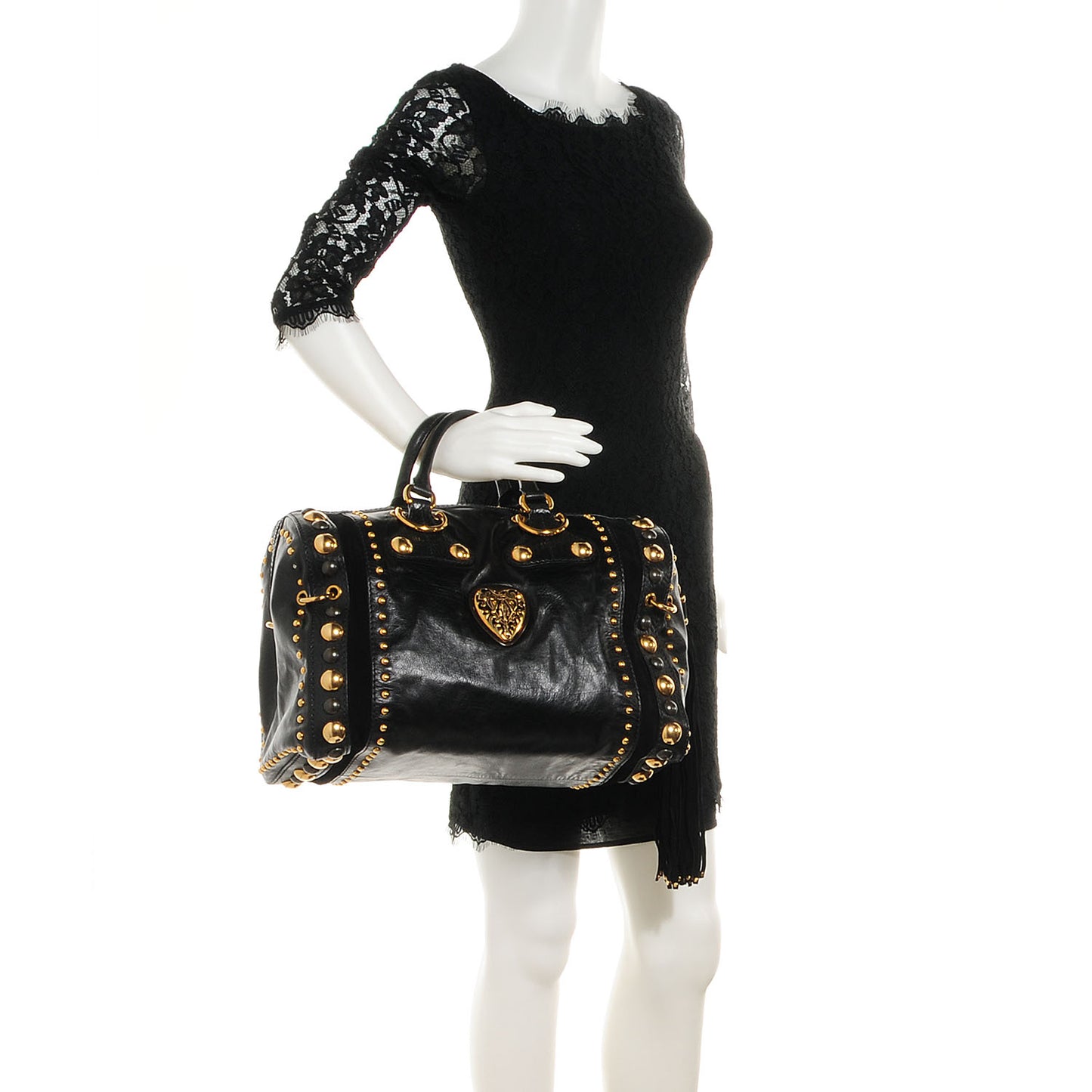 Leather Babouska Studded Large Boston Black