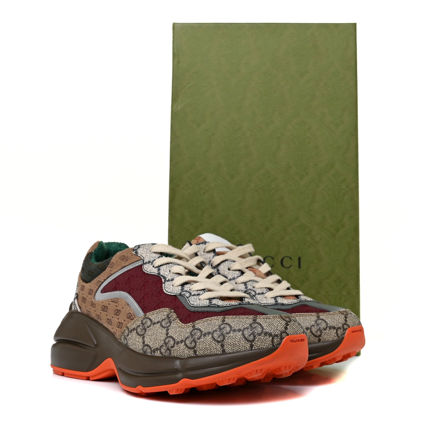Gucci GG Supreme Monogram Mix Monogram Womens Rhyton Sneakers 37.5 Bordeaux Beige Ebony 8 of 8