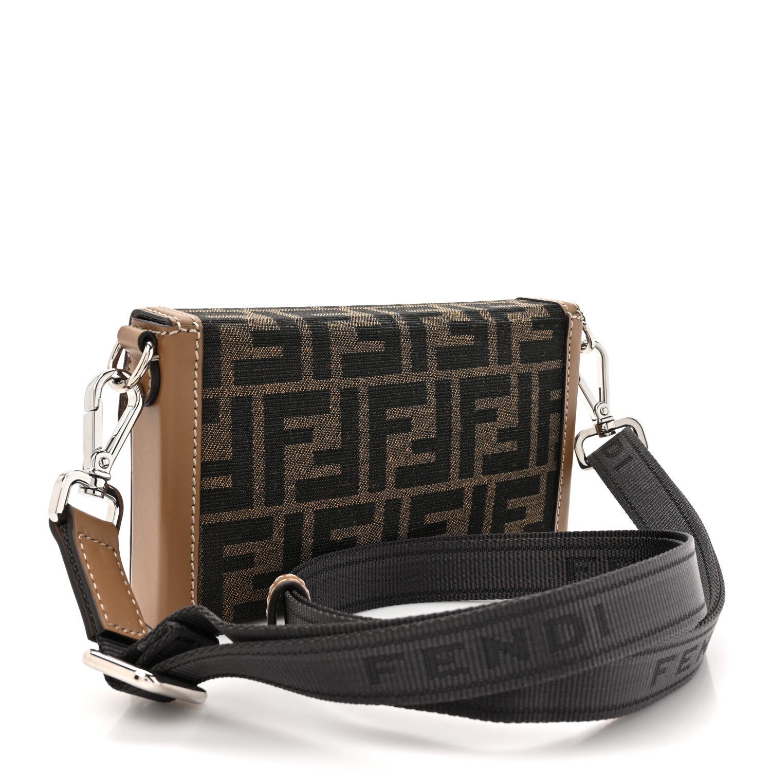 Fendi Recycled Fabric Jacquard Vitello King FF 1974 Baguette Soft Trunk Phone Pouch Tobacco Moro Sand 3 of 10