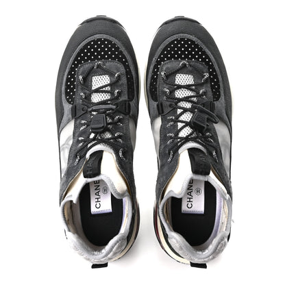Chanel Fabric Suede Calfskin Mesh Womens CC Sneakers 40.5 Black Dark Grey White Light Grey 2 of 8