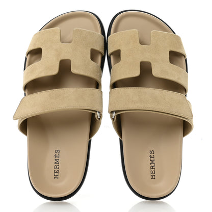 Hermes Suede Goatskin Womens Chypre Sandals 36 Beige Lin 2 of 10