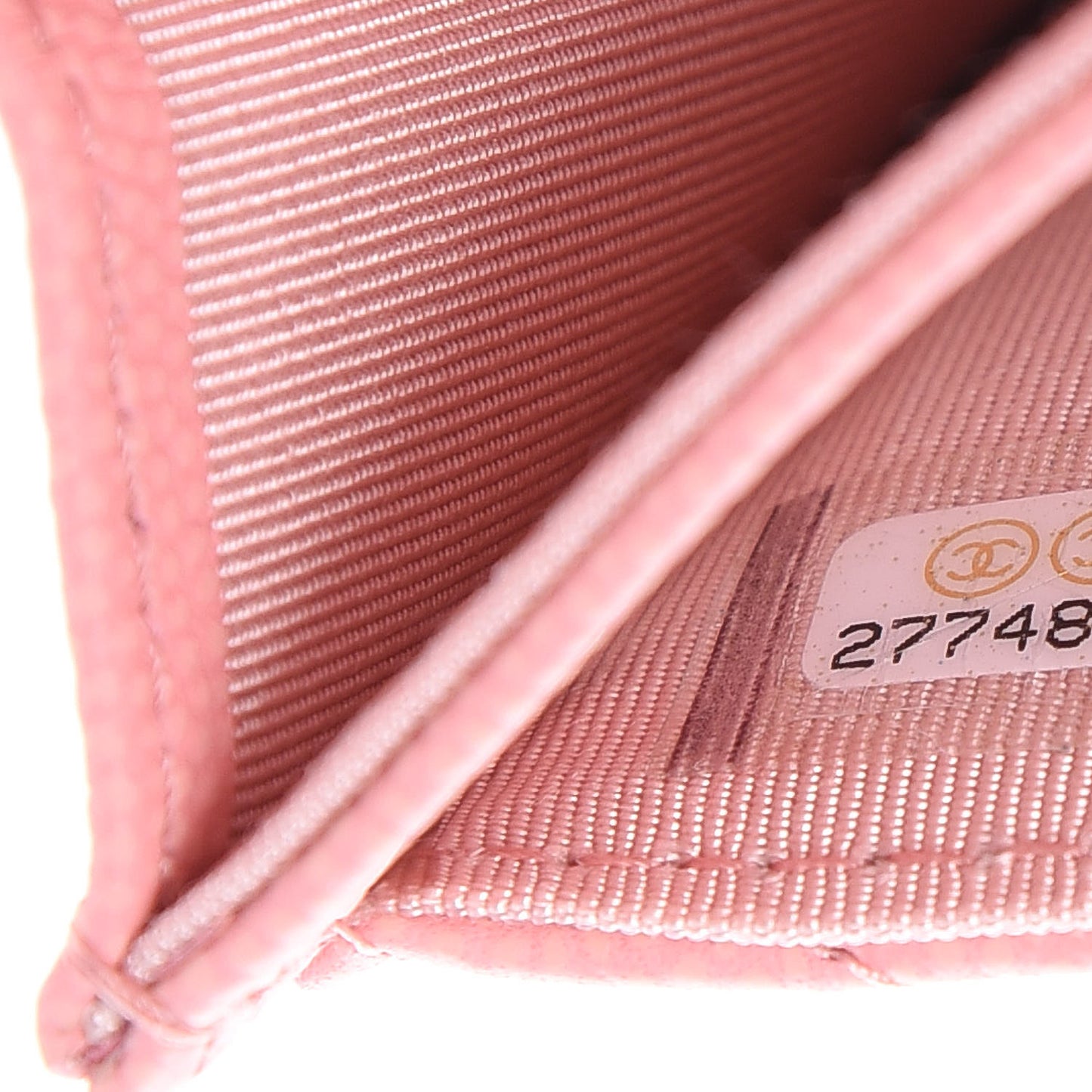 Caviar Chevron Quilted Card Holder Wallet Pink