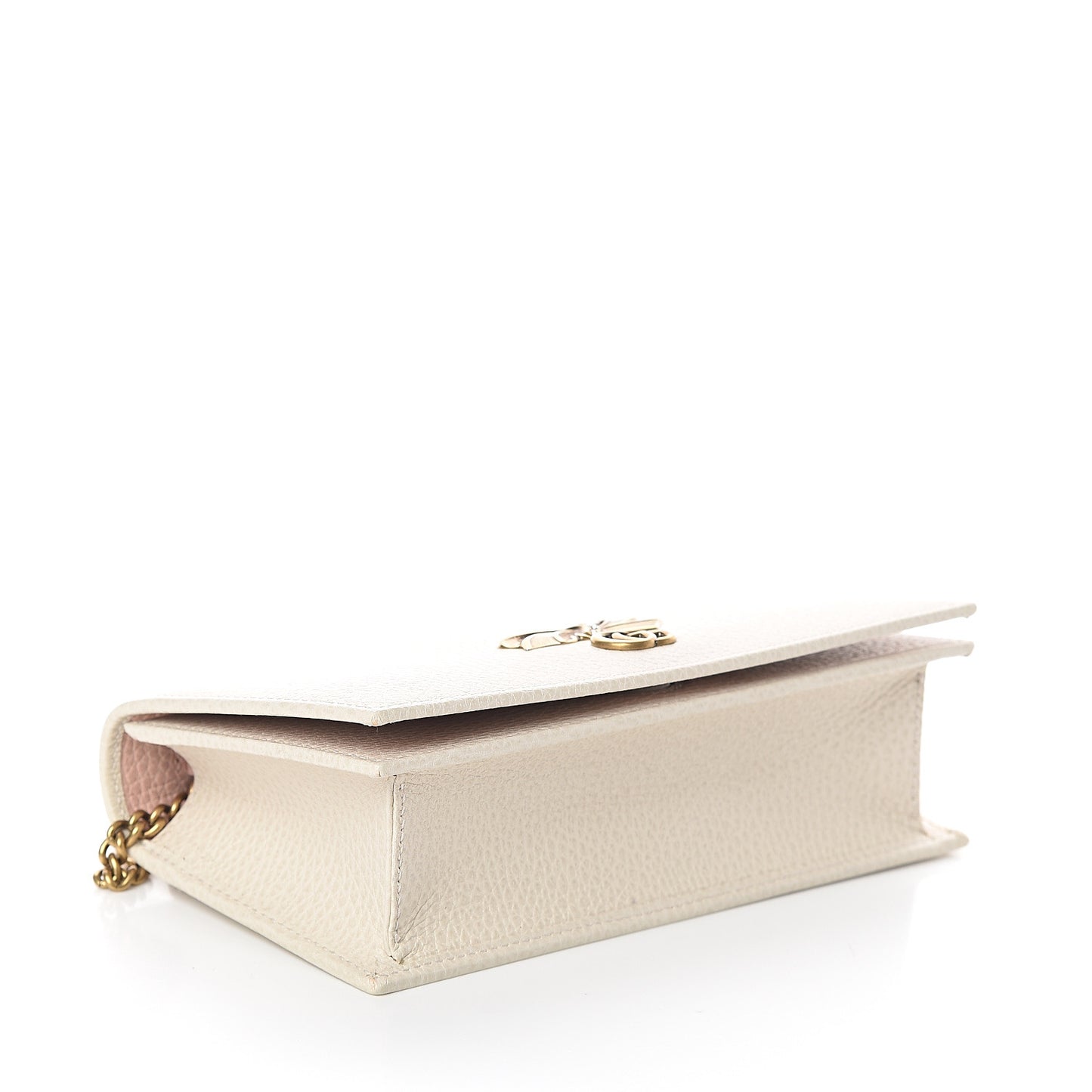 Calfskin GG Marmont Bow Chain Wallet White