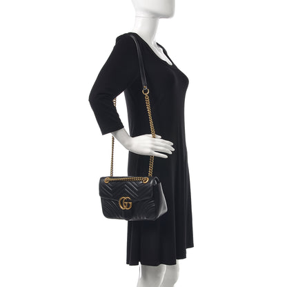 Gucci Calfskin Matelasse Small GG Marmont Shoulder Bag Black 2 of 12