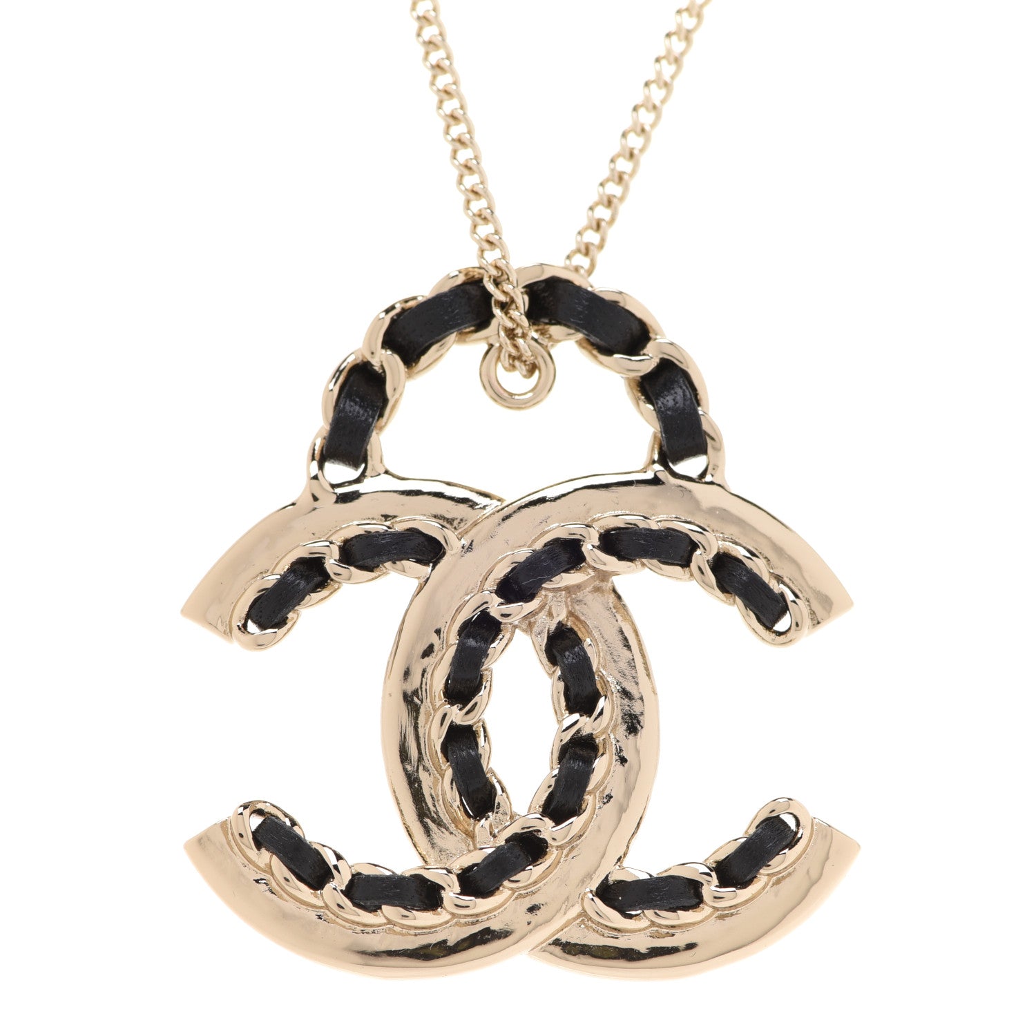 Chanel Lambskin CC Chain Necklace Gold Black 4 of 6