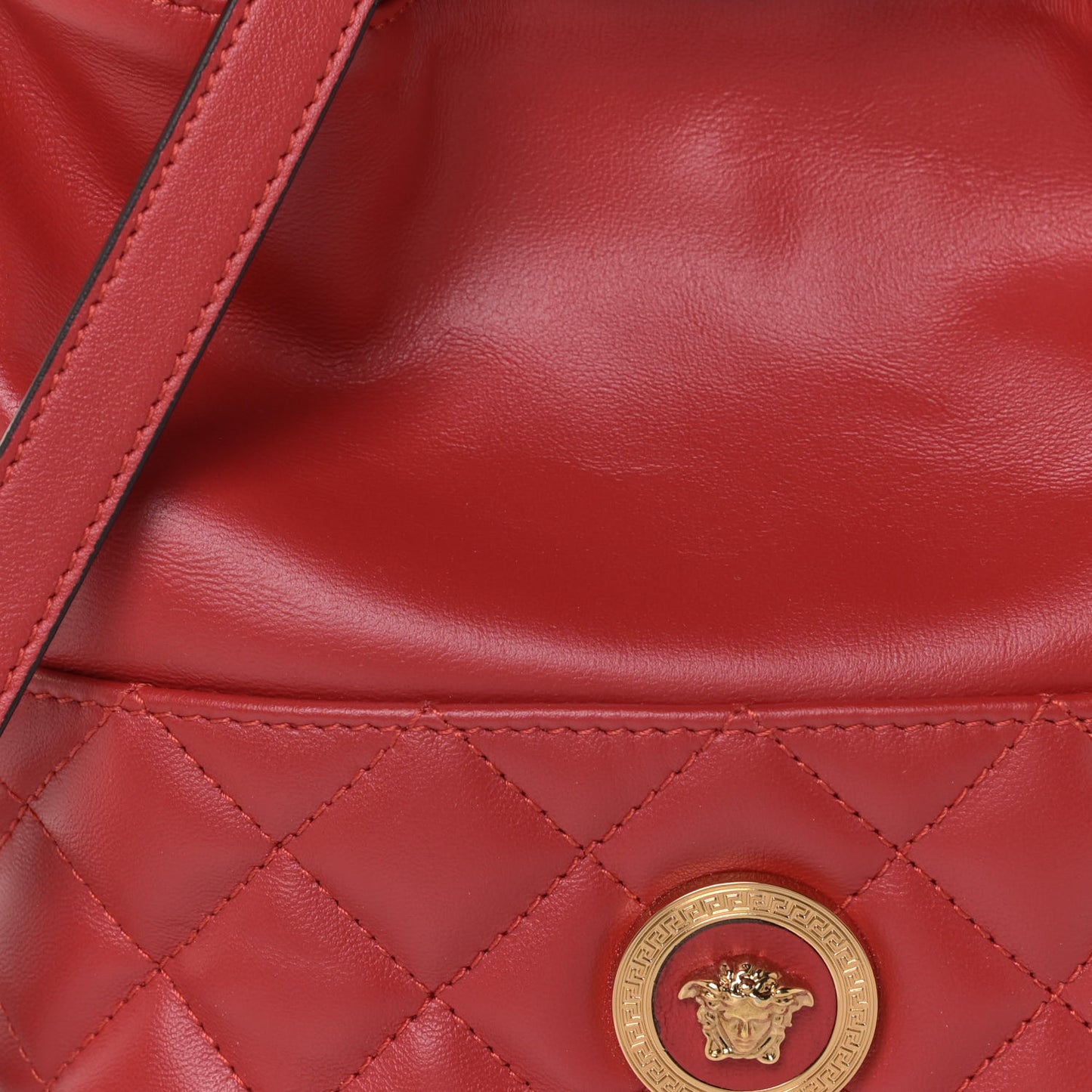Nappa Quilted Medusa Bucket Bag Red