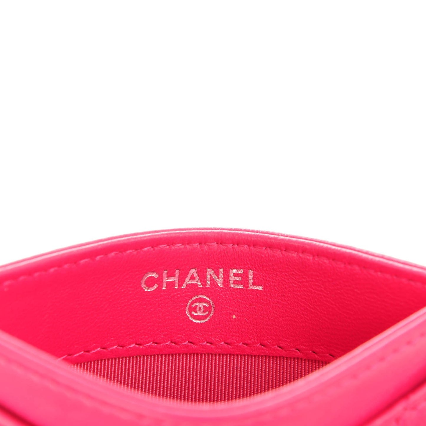 Lambskin Quilted Card Holder Fuchsia