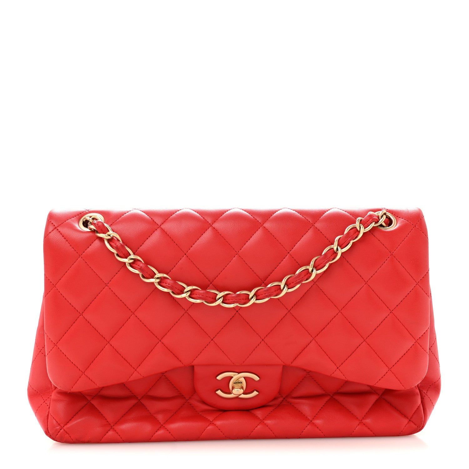 Chanel Lambskin Quilted Jumbo Double Flap Red 1 of 14