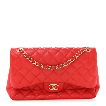 Chanel Lambskin Quilted Jumbo Double Flap Red 1 of 14