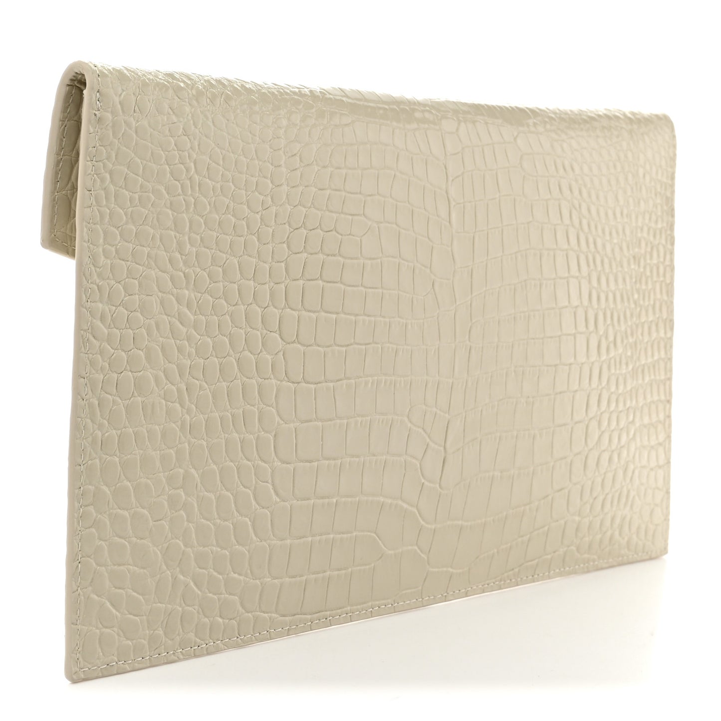 Calfskin Crocodile Embossed Uptown Monogram Pouch Crema Soft