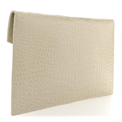 Saint Laurent Calfskin Crocodile Embossed Uptown Monogram Pouch Crema Soft 3 of 7