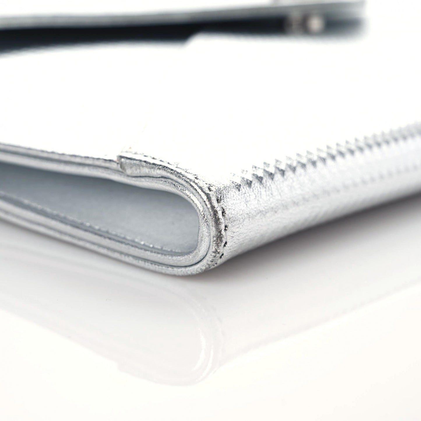 Metallic Lambskin Embossed Envelope Clutch Silver