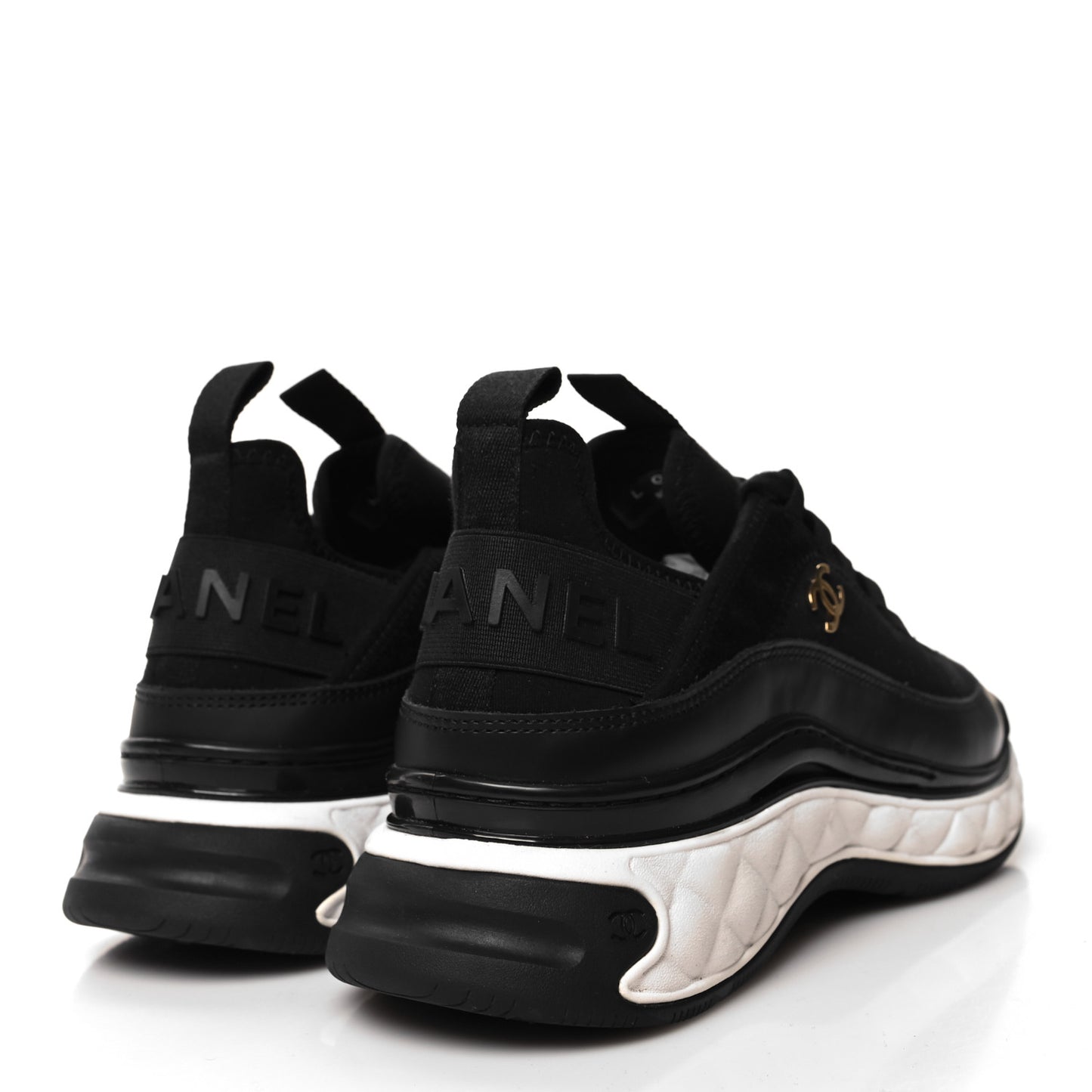 Velvet Calfskin Mixed Fibers CC Sneakers 38 Black