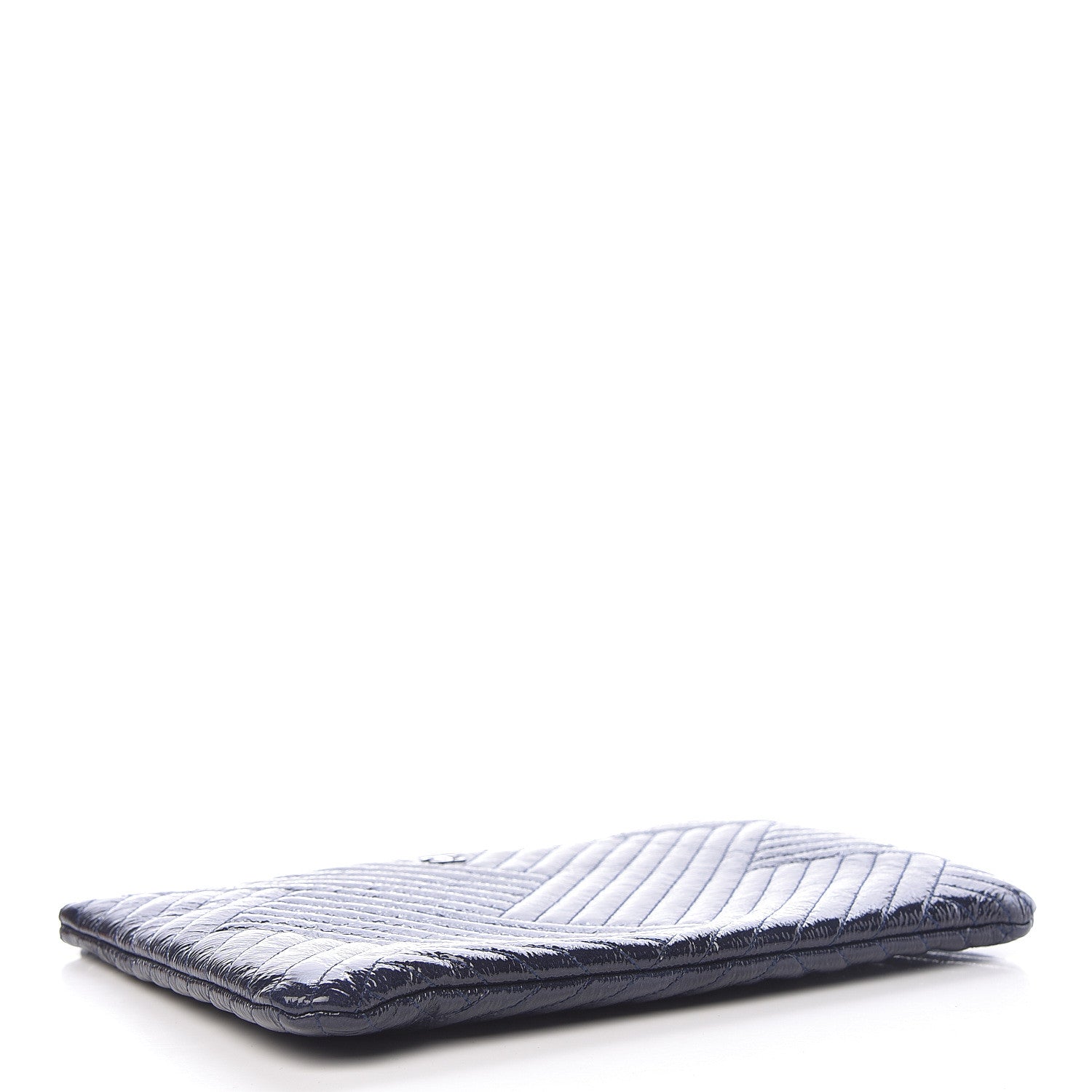 Chanel Distressed Patent Chevron Quilted Medium CC Crossing Cosmetic Case Blue 4 of 10
