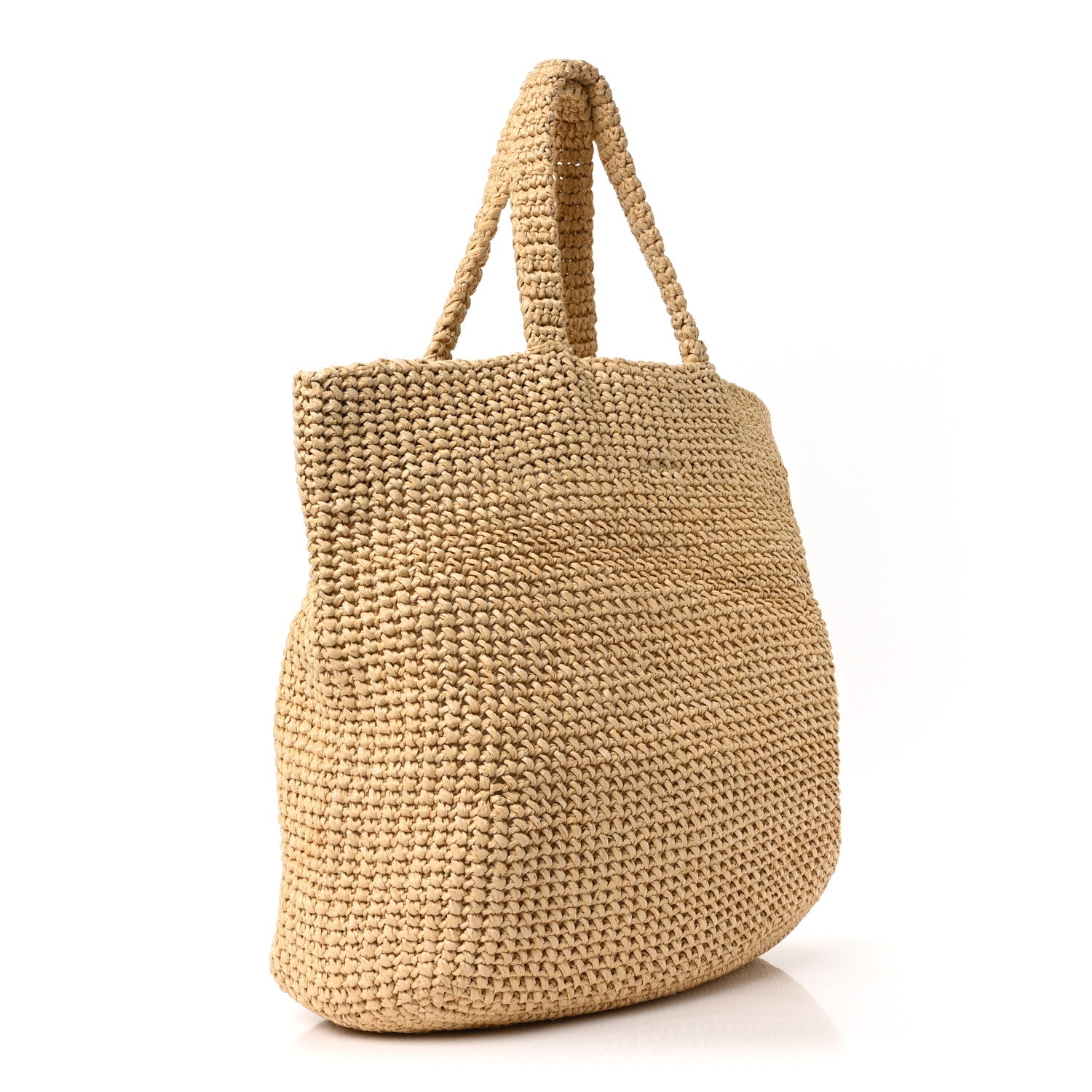 Prada Yarn Raffia Effect Crochet Embroidered Logo Tote Naturale 3 of 10