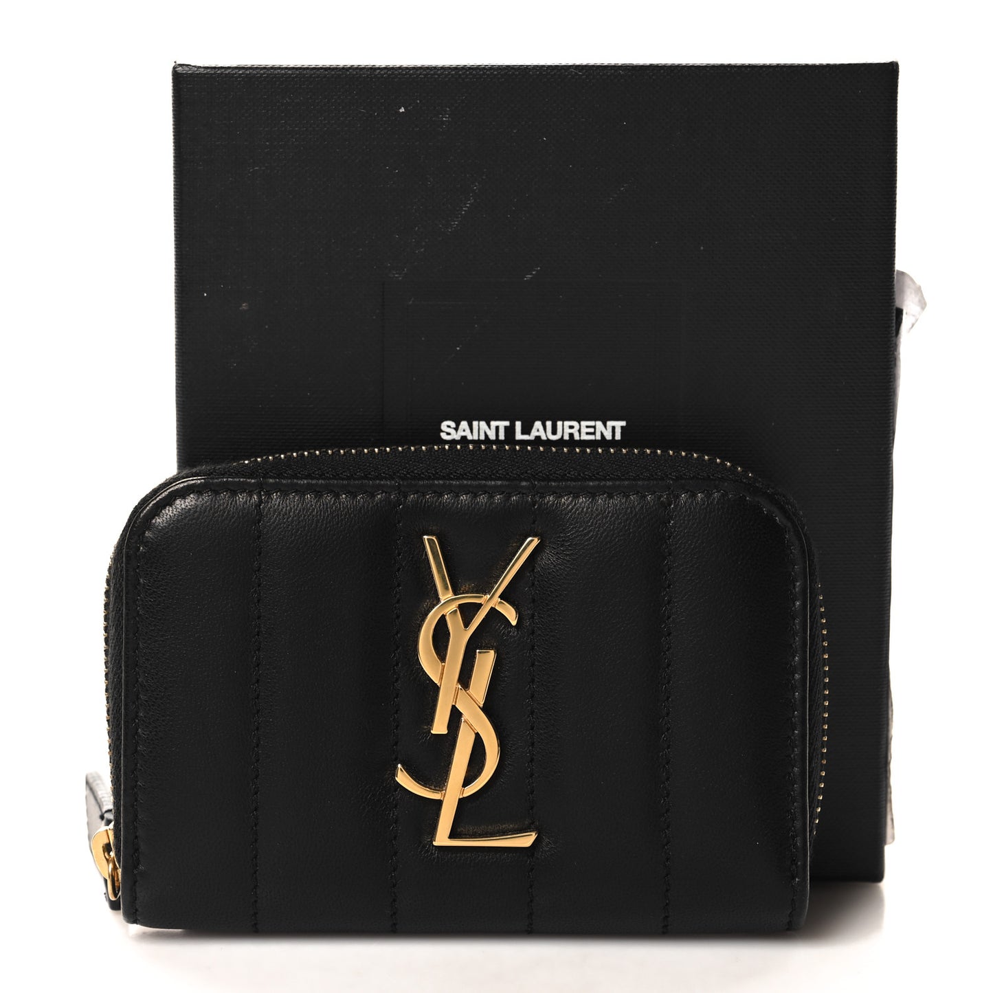 Lambskin Matelasse Monogram Vicky Zip Around Card Holder Black
