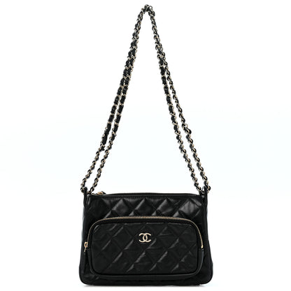 Chanel Shiny Crumpled Lambskin Quilted Small Preppy Pocket Clutch With Chain Black 1 of 13