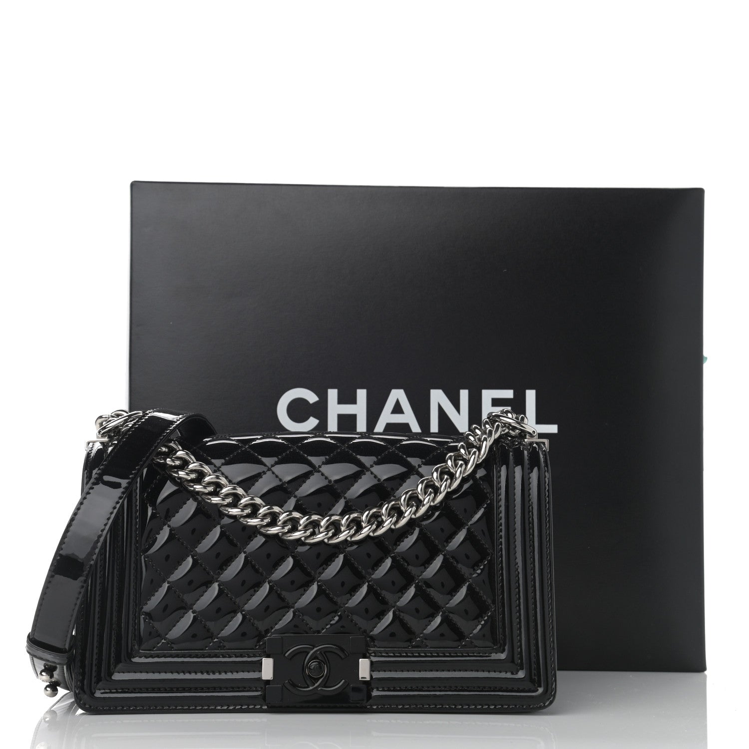 Chanel Patent Calfskin Quilted Medium Plexiglass Boy Flap Black 13 of 13