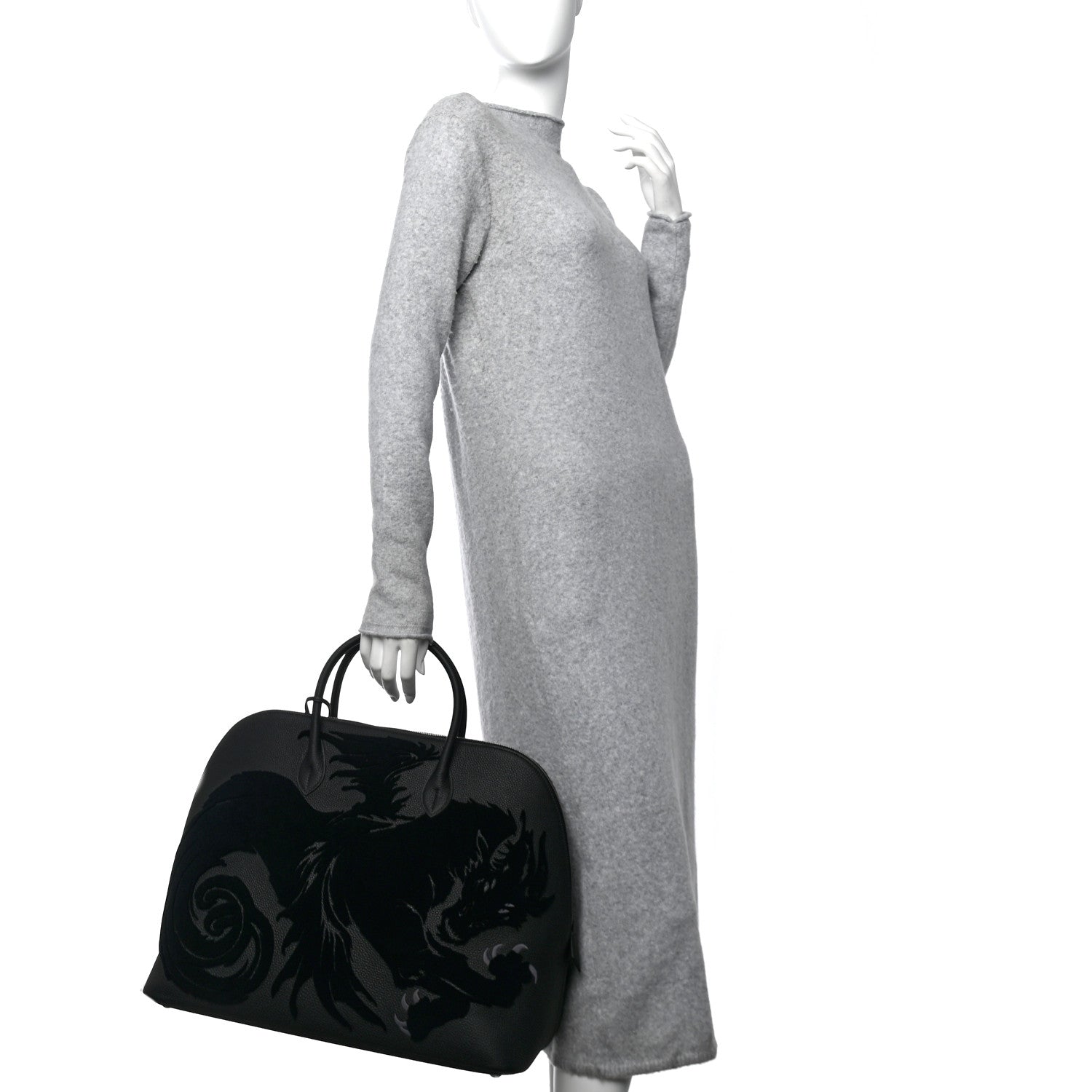 Hermes Togo Tufting Chimeres Dragon 1923 Bolide 45 Black 2 of 11