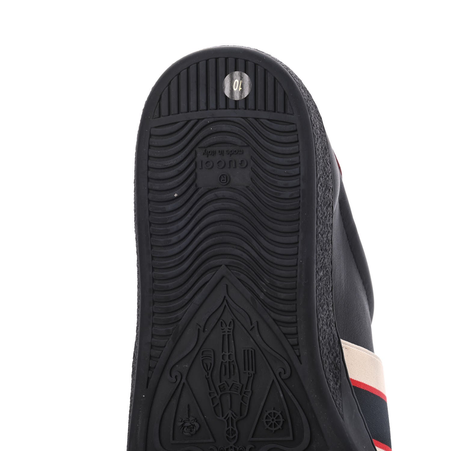 Gucci Calfskin Stripe Mens New Ace Sneakers 10 Black Ecru Red Flame 12 of 15