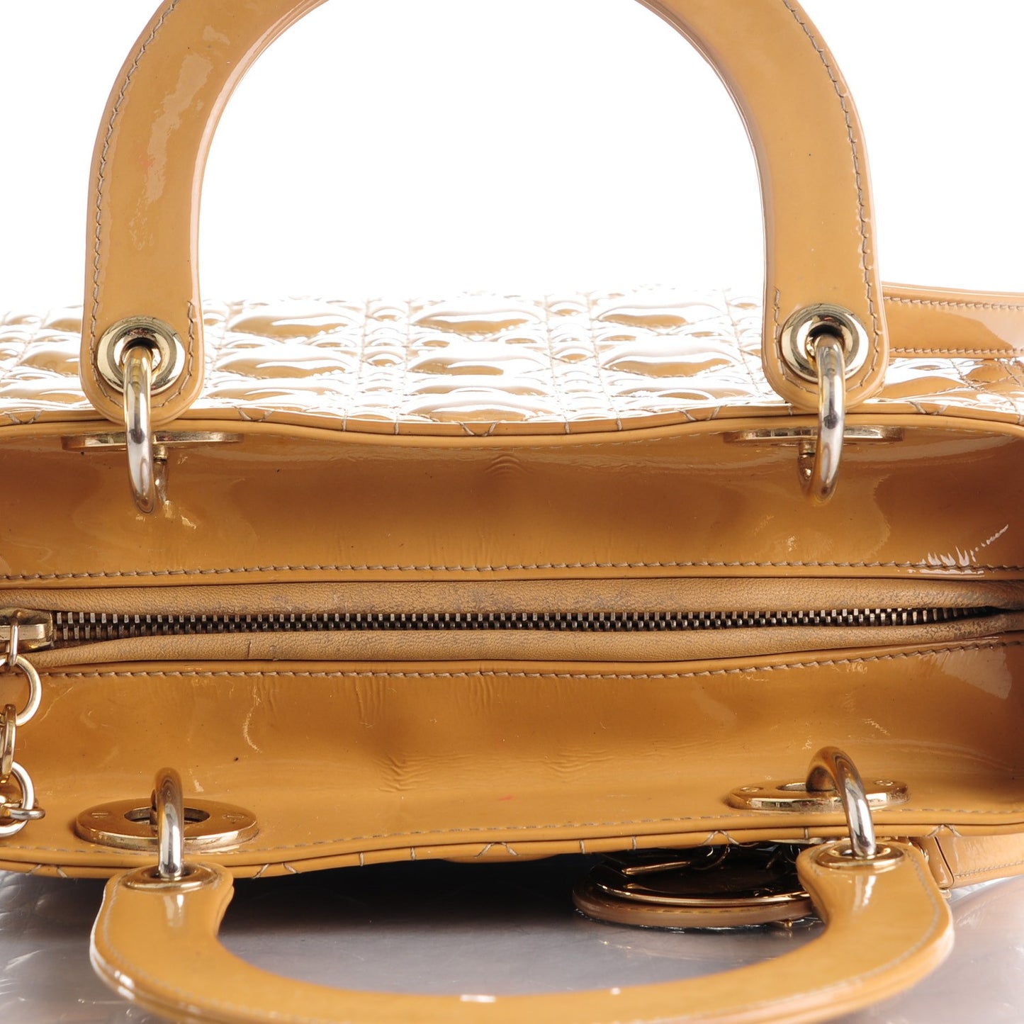 Patent Cannage Medium Lady Dior Dark Beige