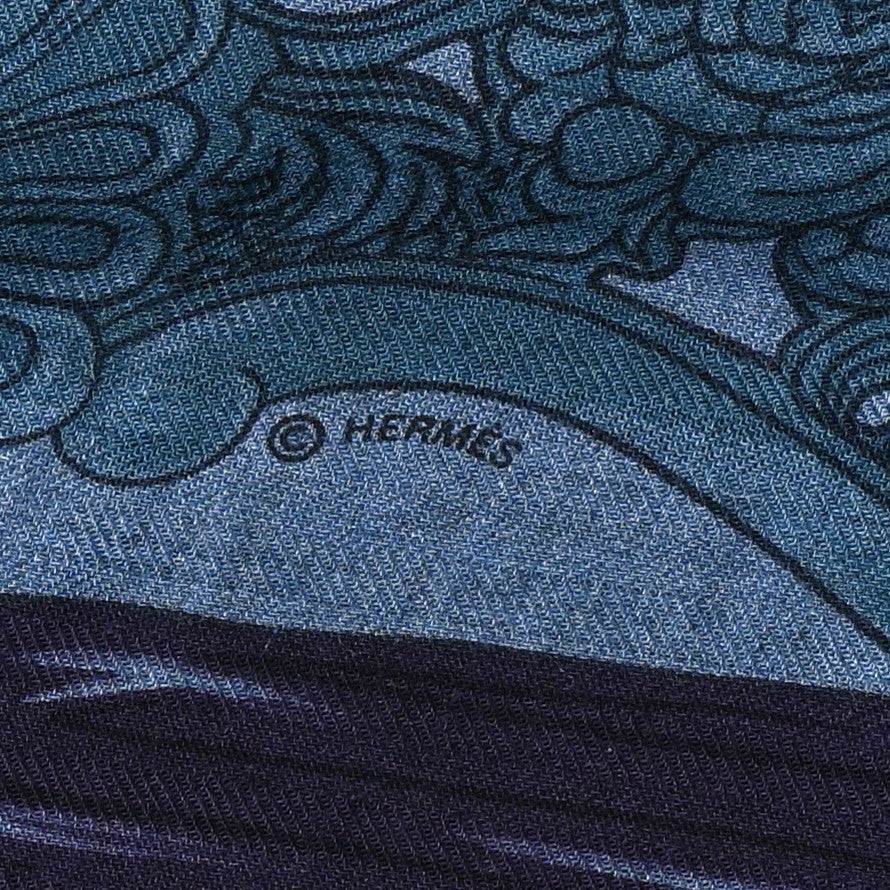 Cashmere Silk Cavalleria D'Etriers Shawl 140 Bleu Violet Parme