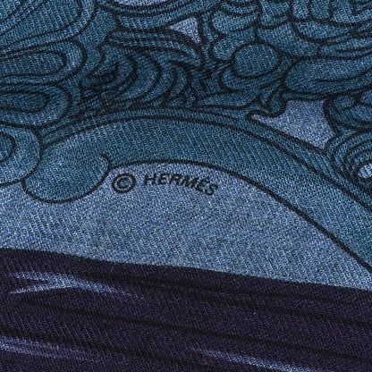 Hermes Cashmere Silk Cavalleria D'Etriers Shawl 140 Bleu Violet Parme 3 of 4