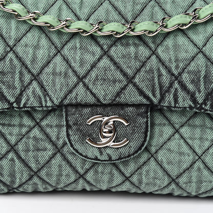 Chanel Denim Quilted Denimpression Flap Green Black 10 of 11
