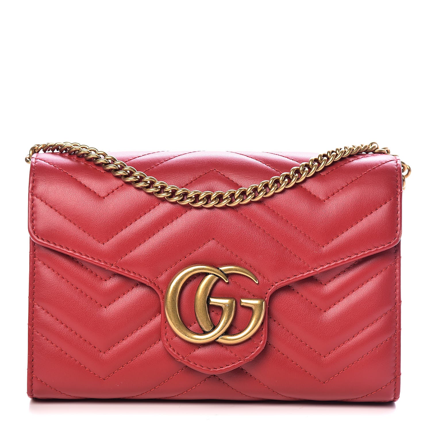 Gucci Calfskin Matelasse GG Marmont Chain Wallet Hibiscus Red 1 of 13