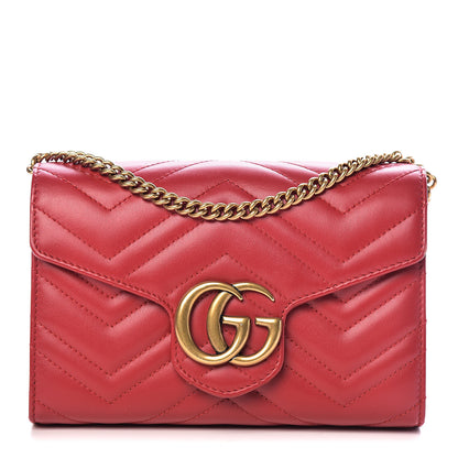 Gucci Calfskin Matelasse GG Marmont Chain Wallet Hibiscus Red 1 of 13
