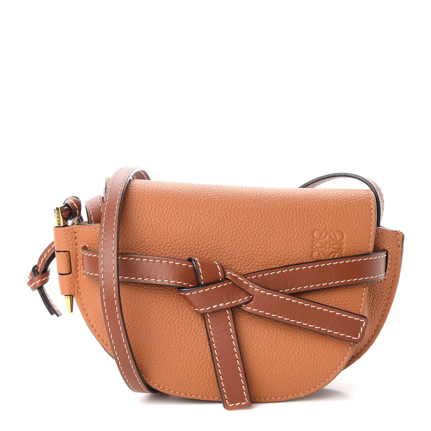 Grained Calfskin Mini Gate Crossbody Bag Caramel Pecan