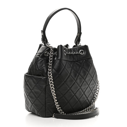 Chanel Lambskin Quilted CC Chain Drawstring Tote Black 3 of 10