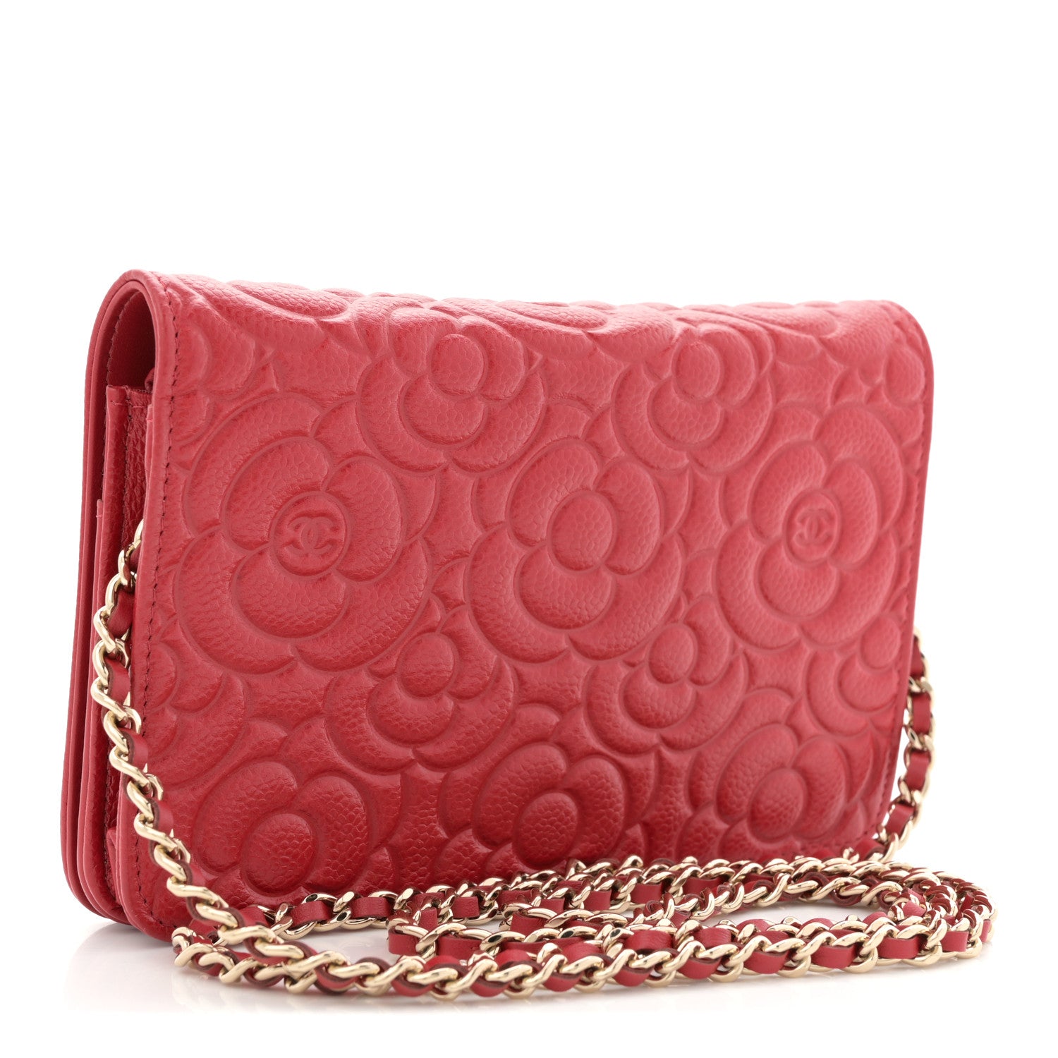 Chanel Caviar Camellia Embossed Wallet On Chain WOC Red 3 of 10