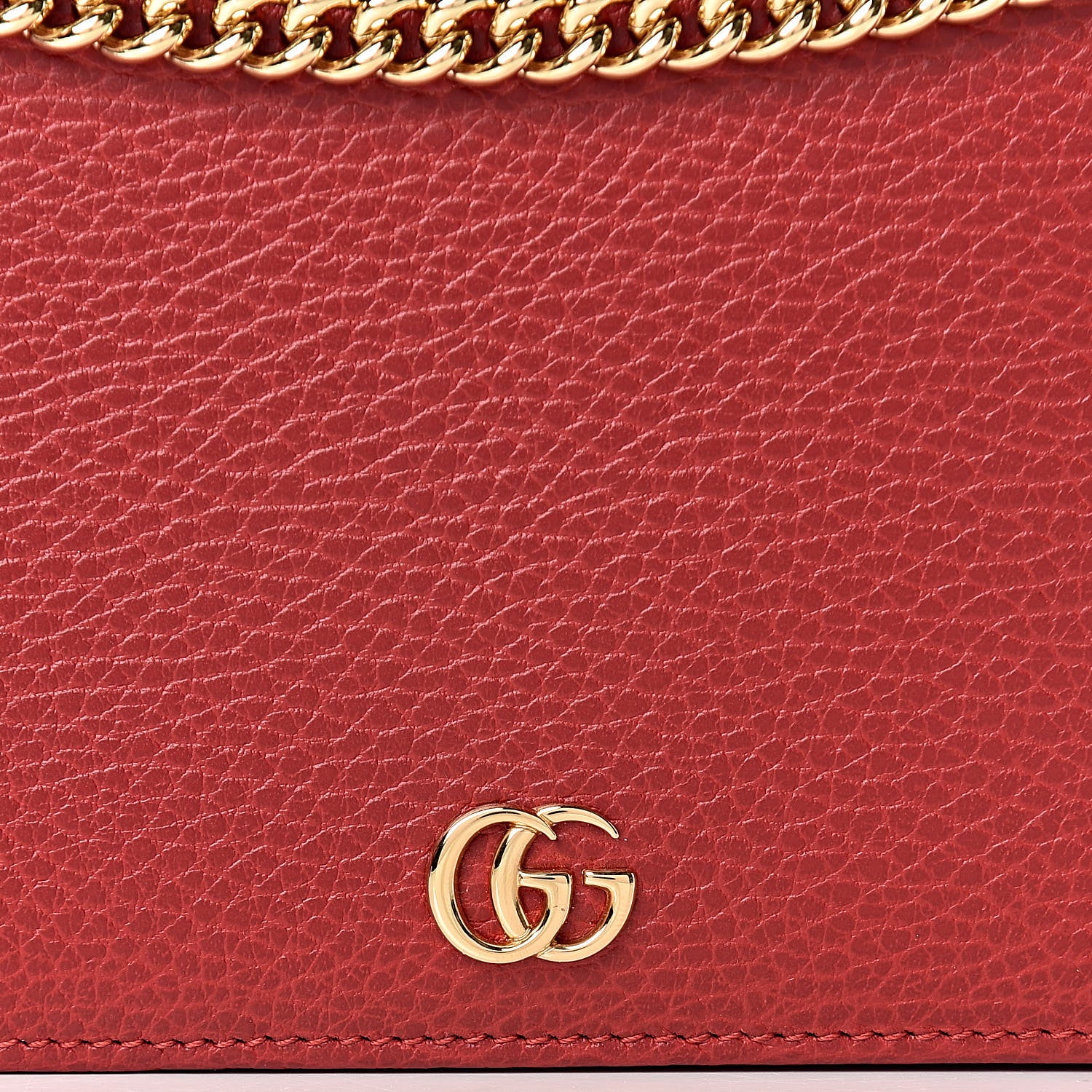 Gucci Dollar Calfskin Mini GG Marmont Chain Wallet Hibiscus Red 10 of 11
